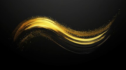Poster - Abstract vector image of a golden glittering brushstroke on a smooth black background, symbolizing luxury and creativity.