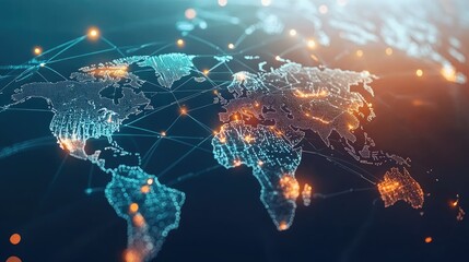 Poster - Concept of global service networks, showing a world map with interconnected lines symbolizing worldwide business and service reach.