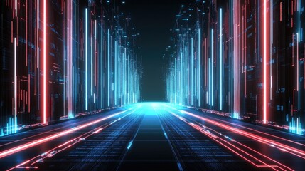 Poster - Technology-themed backdrop with flowing stock market lines, glowing chart indicators in red and green.