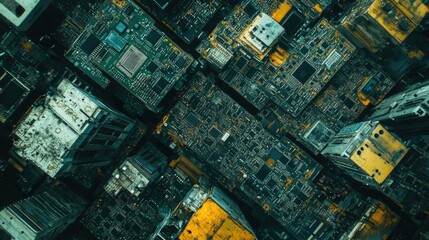 Poster - Full frame shot of printed circuit boards from above, highlighting the importance of recycling old electronics for environmental sustainability.