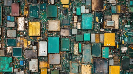 Poster - Full frame shot of printed circuit boards from above, highlighting the importance of recycling old electronics for environmental sustainability.