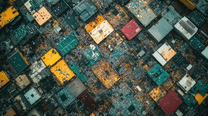 Poster - Full frame shot of printed circuit boards from above, highlighting the importance of recycling old electronics for environmental sustainability.