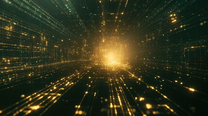 Aufkleber - High-speed data transmission visualized with glowing digital connections across a dark, grid-like network of lines.