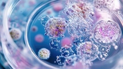 Poster - Microscopic view of cells in a petri dish, displaying complex structures and textures for research analysis.