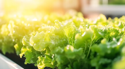 Sticker - Sunlit Green Lettuce Leaves in a Garden Signifying Freshness and Organic Farming : Generative AI