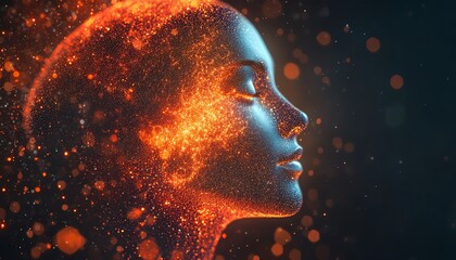 Leinwandbilder - Digital human head profile with luminous circuits and hightech background, representing artificial intelligence, data processing, and neural networks