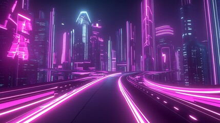 Poster - Neon-Infused Futuristic City Nightscape with Cyberpunk Vibes : Generative AI