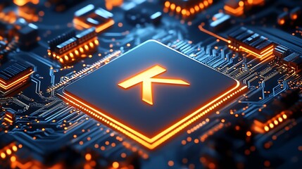 Leinwandbilder - Futuristic blue illuminated microchip on a high-tech circuit board : Generative AI