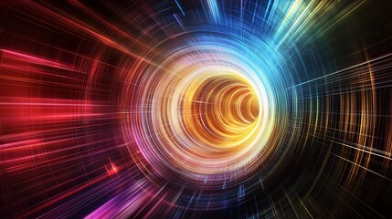 Aufkleber - Dazzling Circular Light Effect with Bright Radiant Colors and Energy Swirls : Generative AI