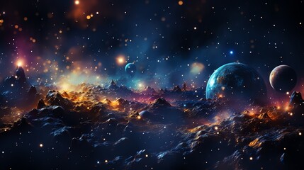 Wall Mural - Alien planet landscape with nebula.