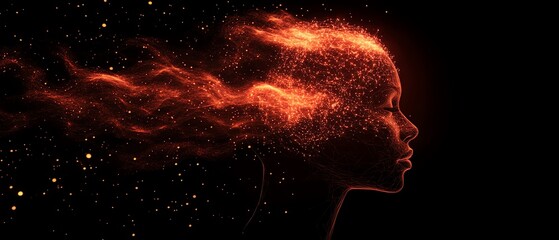 Poster - Abstract human head with neural connections and a glowing brain on a dark background, symbolizing the power of artificial intelligence and data integration