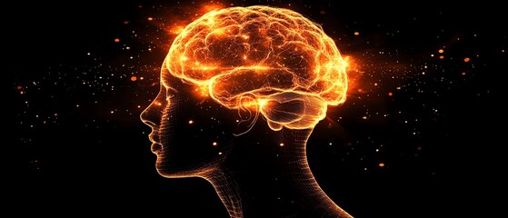 Aufkleber - Human head with neural network and glowing brain, dark background, representing AI, machine learning, and data connectivity