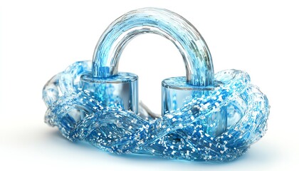 Poster - Modern digital padlock hologram with dynamic data elements, blue network lines, and white background, representing cybersecurity, 3D rendering