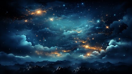 Wall Mural - Celestial landscape with vibrant nebulae and starry night sky.