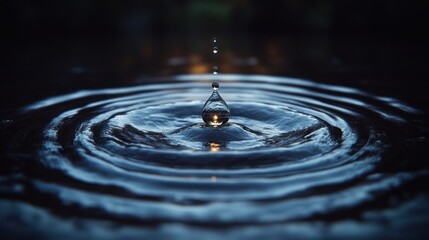 Canvas Print - A single water drop falls into a still pond, creating concentric ripples.