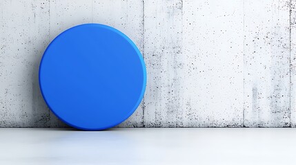 Poster - Bright Blue Circular Object Resting on Pale Concrete Floor with Textured Wall Background - Modern Minimalistic Design