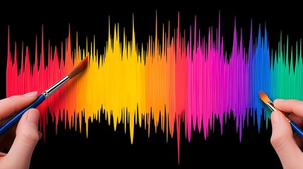 Poster - Close-Up of Vibrant Colorful Paintbrushes Creating a Visual Sound Wave on a Canvas Abstract Art Piece Suitable for Modern Decor and Creative Projects
