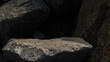 © Nature Peaceful  - Rock podium, Stone with natural light dark background, Cliff rock mountain stand formation well display product