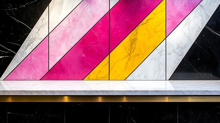 Poster - Modern Trendy Abstract Shape Design with Colorful Diagonal Panels in Black Marble and White Marble Environment for Creative and Artistic Spaces
