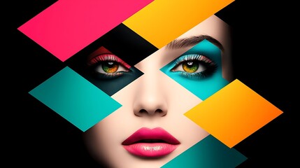 Poster - Dynamic Abstract Portrait Featuring Bold Colors and Geometric Shapes Highlighting Striking Facial Features and Artistic Expression in Modern Design