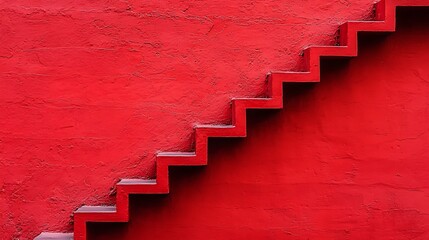 Poster - Minimalistic Architectural Arrangement of Red Stairs Against a Bold Textured Wall Showcasing a Striking Visual Contrast and Design Simplicity