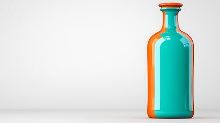 Poster - Minimalistic Still Life Composition Featuring a Single Vibrant Bottle with Colorful Elements in a Clean, Modern Design Against a Neutral Background