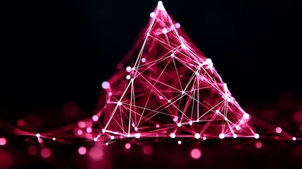 Poster - Abstract representation of intersecting red lines and dots arranged in a geometric pattern, creating a visually striking and dynamic image of connectivity and structure in a dark background.