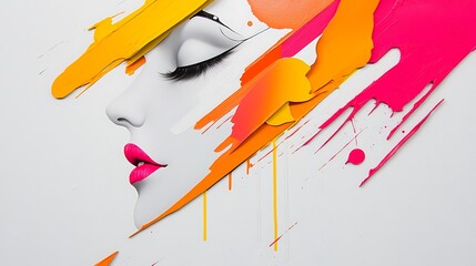 Poster - Surreal Portrait Illustrating a Warped Face with Vibrant Colors and Fluid Art Techniques, Highlighting Artistic Expression and Creative Design