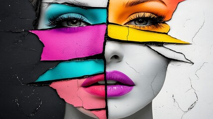 Poster - Vibrant Mixed Media Portrait Combining Bold Colors and Unique Textures to Create a Stunning Visual Representation of Modern Artistic Expression