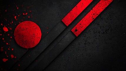 Poster - Abstract Composition Featuring Overlapping Red Circular and Rectangular Shapes on a Dark Textured Background Creating a Bold and Striking Visual Effect