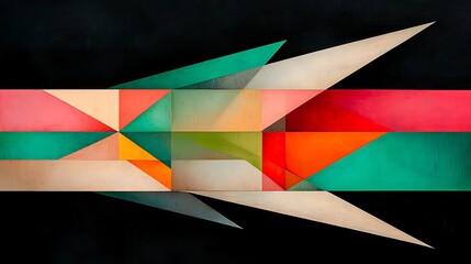 Poster - Abstract Composition Featuring Sharp Angles with Vibrant Colors and Contrasting Geometric Forms Set Against a Dark Background for Modern Art Utilizing Clean Lines