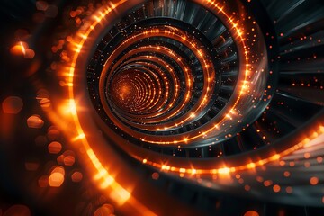 Canvas Print - glowing orange spiral tunnel.