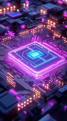 Aufkleber - A vibrant close-up of a microchip with glowing circuits, showcasing technology with a futuristic vibe.