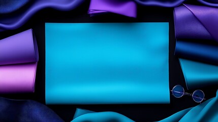 Poster - Artistic Flat Lay of Neon Fabric Swatches in Vibrant Colors on Dark Background Creating a Modern and Trendy Aesthetic for Design