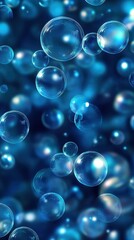 Poster - A mesmerizing array of shimmering blue bubbles floating gracefully in a dreamy atmosphere.