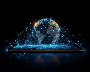 Leinwandbilder - Tablet displaying a digital globe with glowing lights