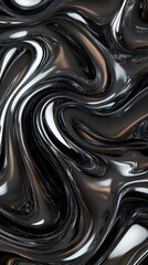Poster - Abstract black and silver liquid texture with flowing, swirling patterns, creating a modern and polished appearance.