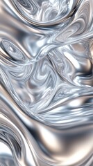Poster - Abstract silver metallic waves create a mesmerizing, fluid texture, showcasing shades of gray and reflections.