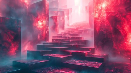 Wall Mural - red & blue futuristic stairs.