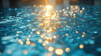 Canvas Print - Abstract blurred bokeh background with water ripples and golden lights.