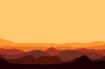 Poster - Panoramic silhouette of landscape mountains, vector illustration. Sand, dunes, beach, desert abstract template logo pattern of wavy lines in beige color. Logo template, icon, badge, pictogram, symbol,