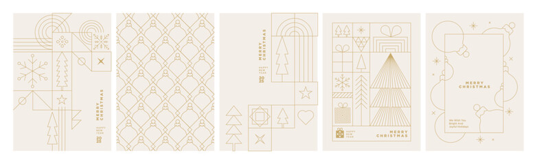 Wall Mural - set of illustrations on the theme of christmas and new year. vector line concepts for greeting card,