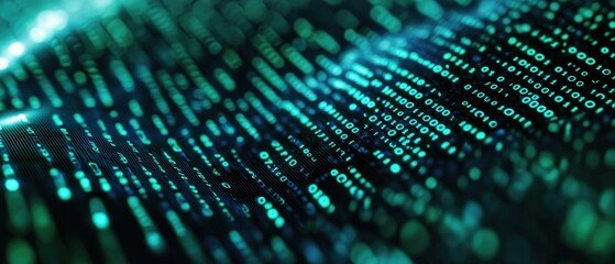 Poster - Abstract representation of binary code flowing in a digital environment.