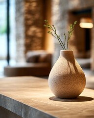 Aufkleber - A minimalist vase with delicate branches is showcased on a smooth surface, accentuating a serene and elegant interior design.