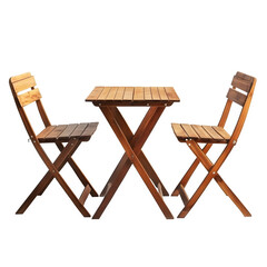 Poster - Wooden table and chairs foldable set on clear background, ideal for outdoor meals and picnics