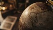© zeitgenstd - A close-up of an old globe with Columbus’s route highlighted, warm lighting, aged texture, and an academic feel'