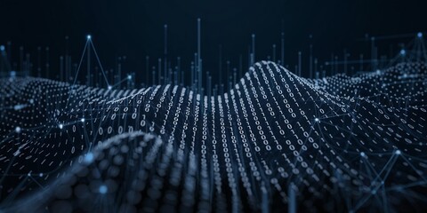 Wall Mural - abstract digital art piece that appears to be made up of binary code. the background is dark blue an