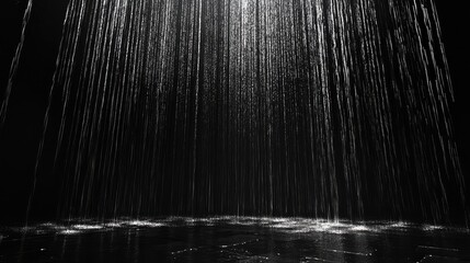 Poster - Flowing lines of data cascading in layers, giving a 3D rain illusion against a deep black backdrop