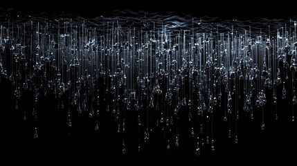 Poster - Flowing lines of data cascading in layers, giving a 3D rain illusion against a deep black backdrop