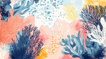 Poster - A vibrant watercolor illustration featuring various coral shapes and textures, showcasing the beauty and diversity of marine life.